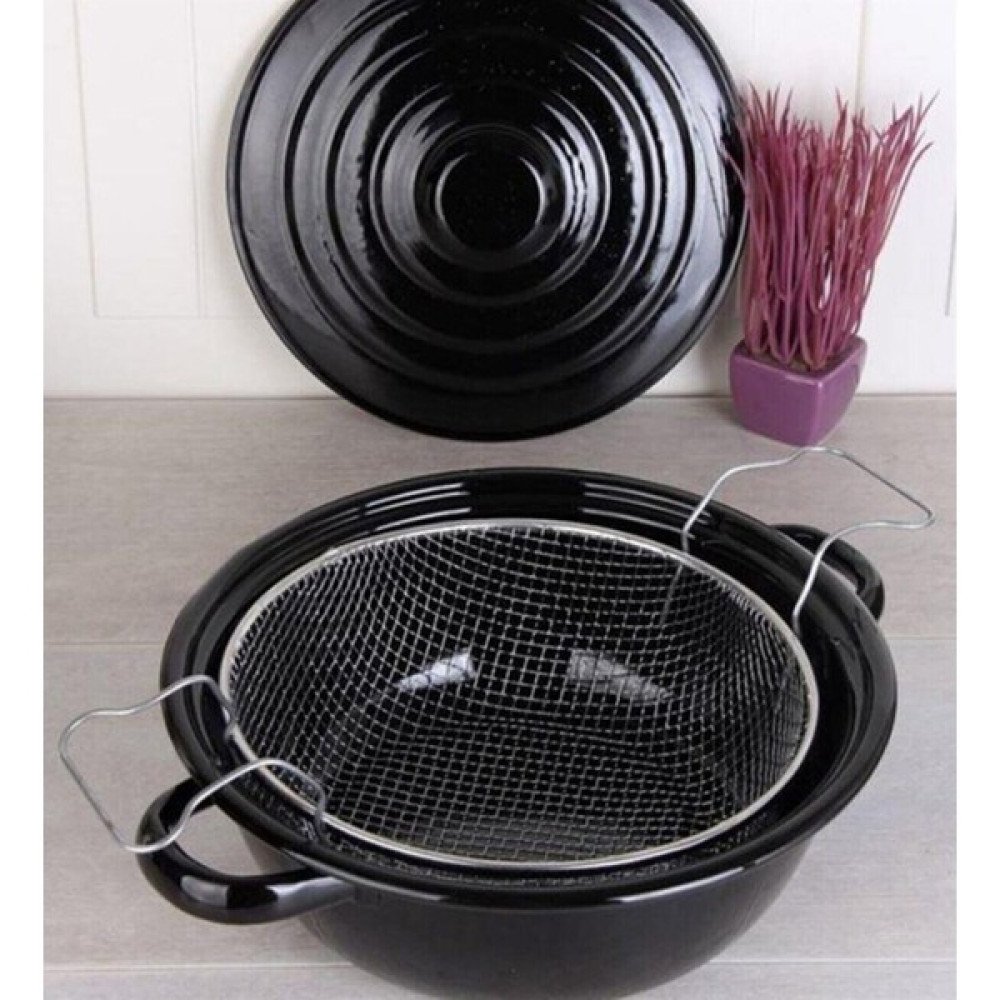 Viyalente Eco Emaye Kızartma Tenceresi 24 cm Telli - Siyah Tencereler Fiyatı