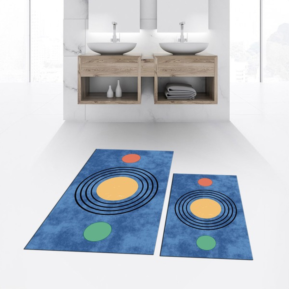 Viyana Home Dijital Baskılı Kaymaz Taban Yıkanabilir Ikili Banyo Paspas Klozet Takımı, V-Klozet-49-Mavi, - Renkli Klozet Takımı Fiyatı