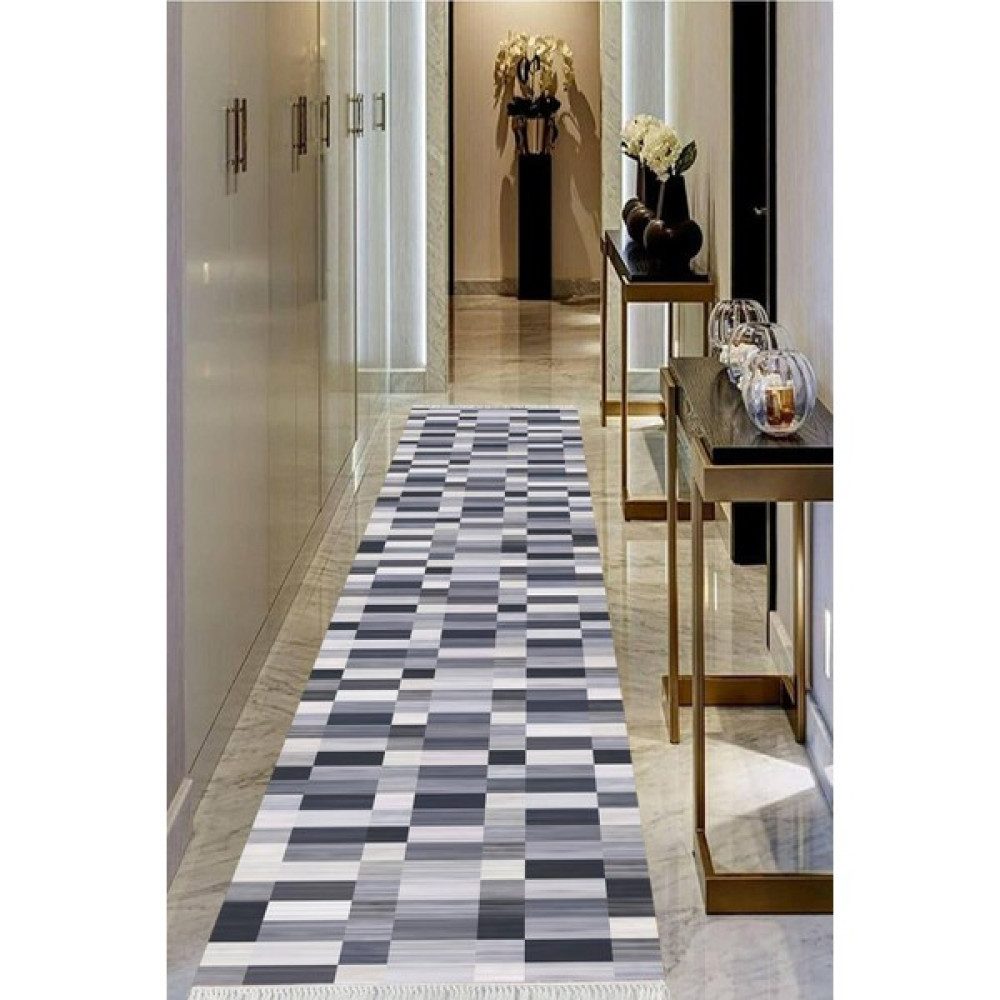 Viyana Home Dijital Baskılı Kaymaz Taban Yıkanabilir Modern Salon Halısı Koridor Halısı Yolluk VHU-SD-252 - 40 x 60 cm - Gri Yolluk Fiyatı