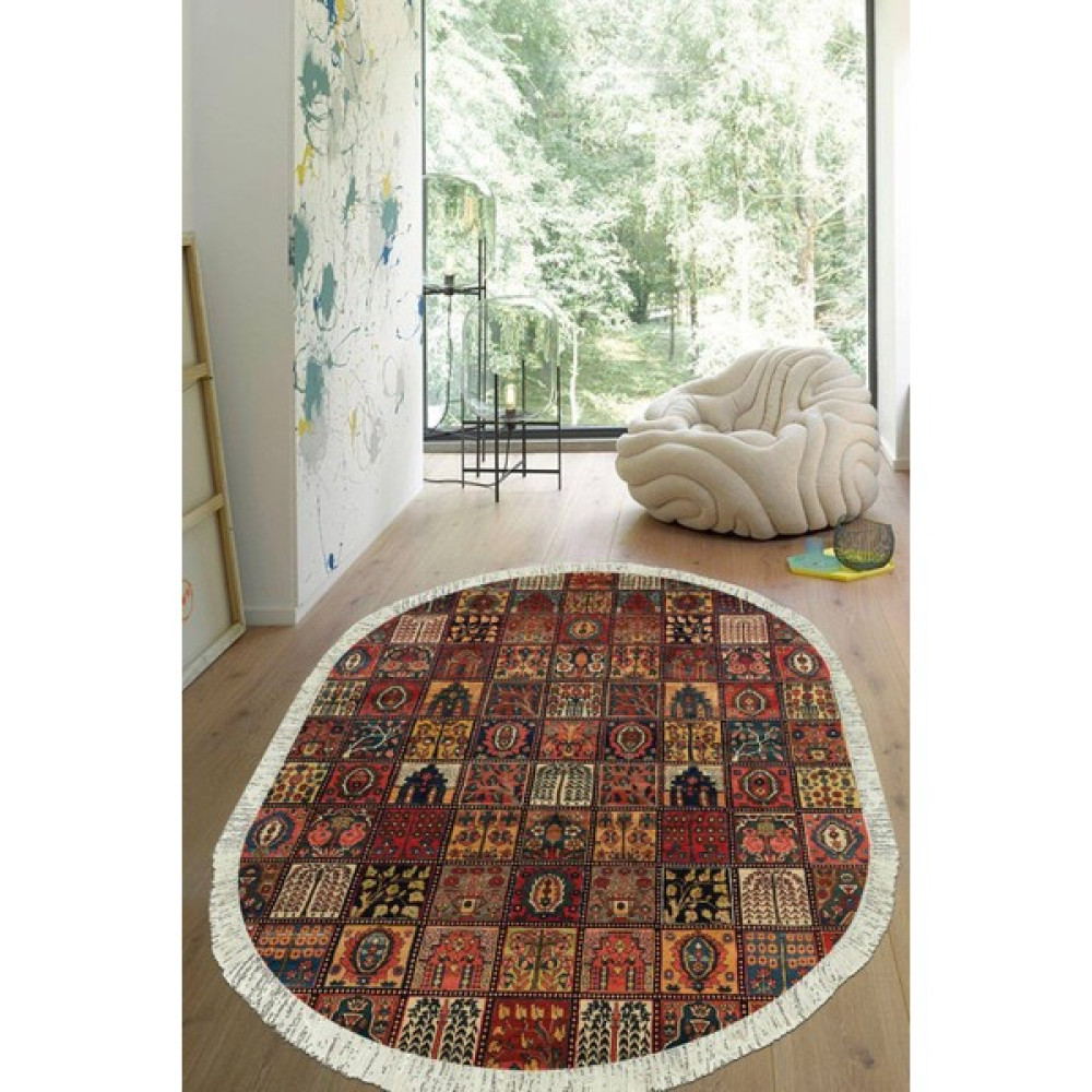 Viyana Home Dijital Baskılı Kaymaz Taban Yıkanabilir Oval Salon Halısı Mutfak Halısı Yolluk VHO-HY-869 - 40 x 60 cm - Kırmızı Salon Halısı Fiyatı