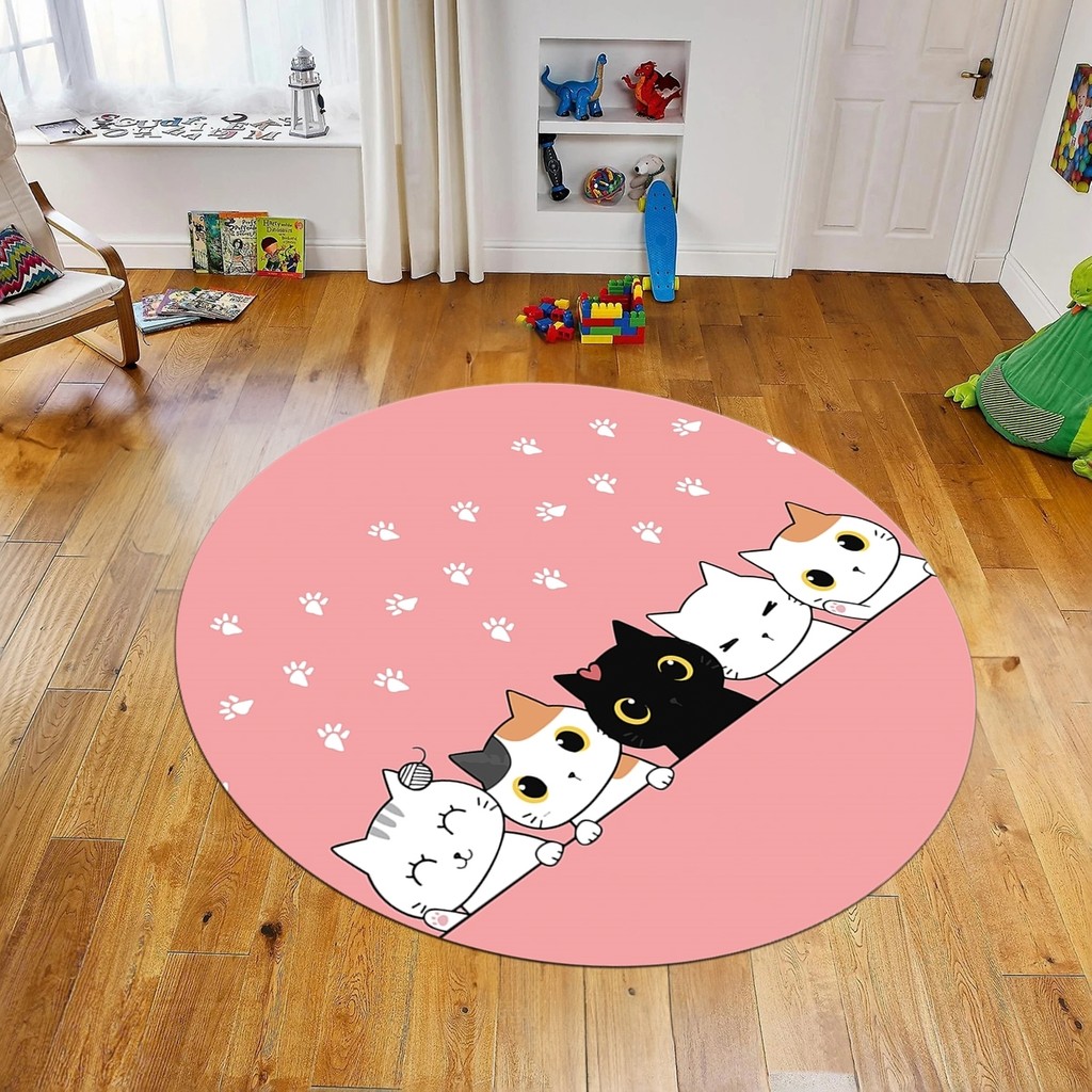 Viyana Home Dijital Baskılı Kaymaz Taban Yıkanabilir Yuvarlak Çocuk Odası Oyun Halısı, V-Y-Çocuk-49-Pembe, - 100 x 100 cm - Pembe Salon Halısı Fiyatı