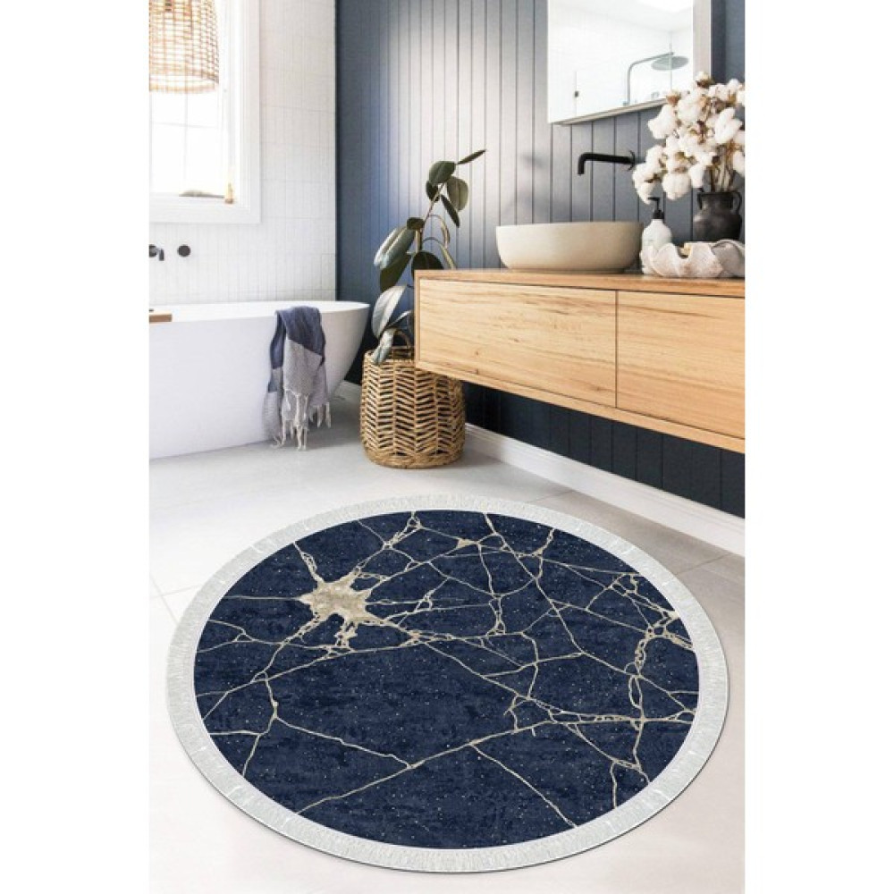 Viyana Home Dijital Baskılı Kaymaz Taban Yıkanabilir Yuvarlak Salon Halısı Mutfak Halısı Paspas VHYU-HT-259 - Lacivert - 60 x 60 cm Kilim Fiyatı