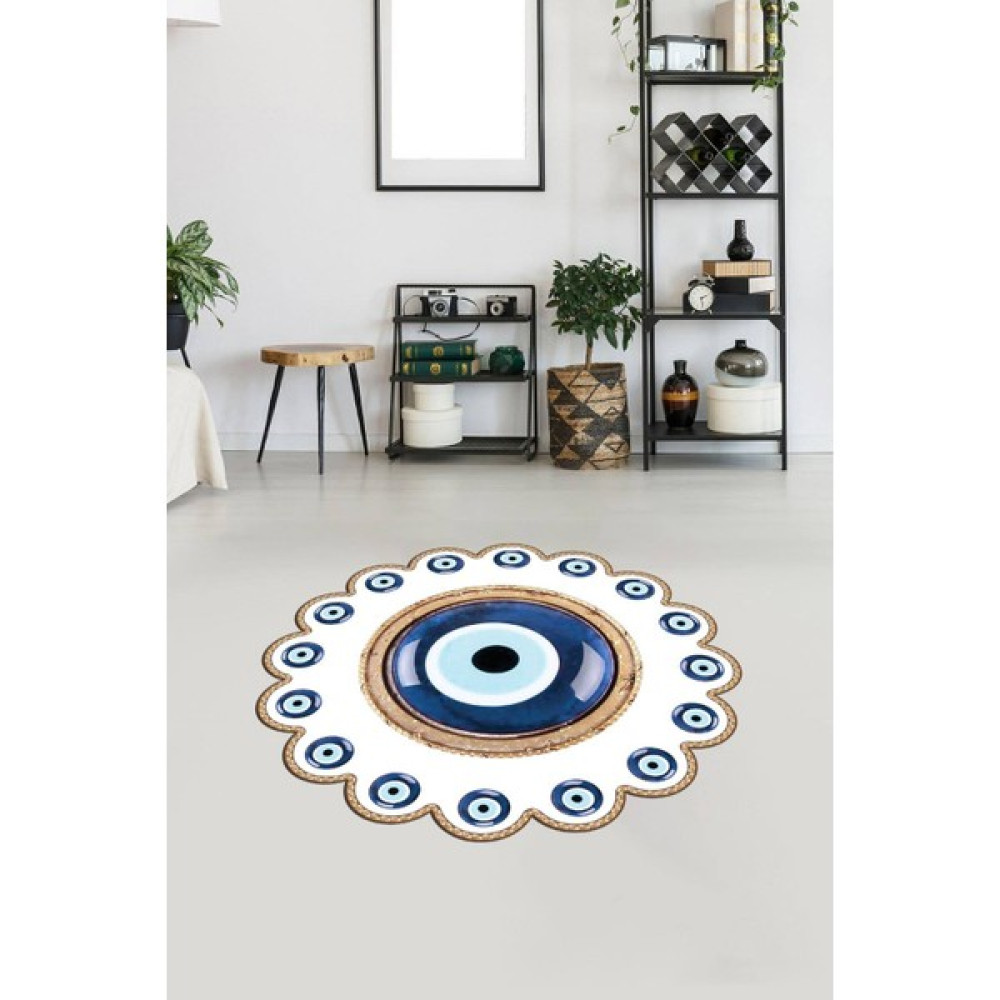 Viyana Home Dijital Baskılı Kaymaz Yıkanabilir Yuvarlak Lazer Kesim Salon Halısı Mutfak Halısı VHL-HT-1234 - Beyaz - 60 x 60 cm Salon Halısı Fiyatı