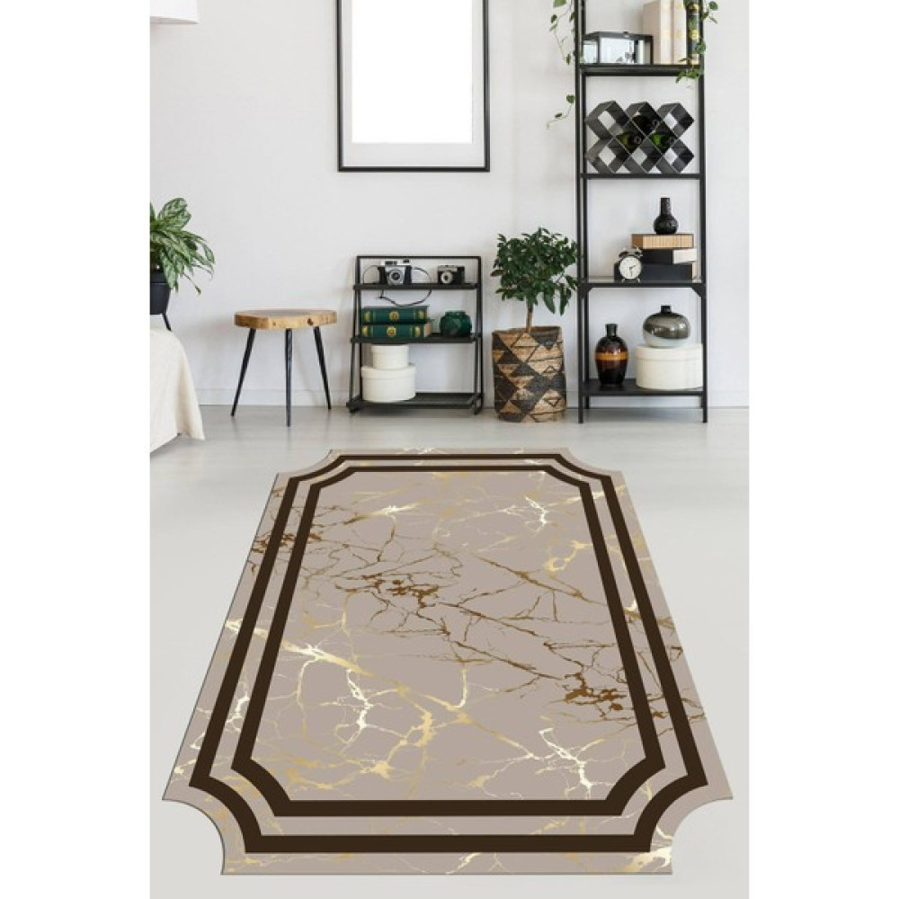Viyana Home Kaymaz Taban Yıkanabilir Lazer Kesim Salon Halısı Mutfak Halısı Yolluk VHL-HT-853 - Kahverengi - 40 x 60 cm Salon Halısı Fiyatı