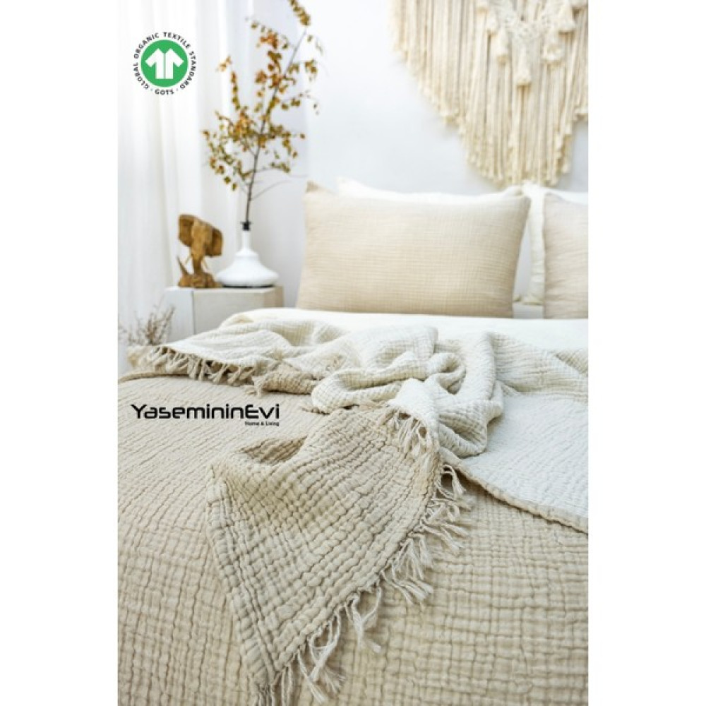 Vizon Çift Kişilik 4 Kat Müslin %100 Pamuk Yatak Örtüsü - 240 x 230 cm Yatak Örtüsü Fiyatı