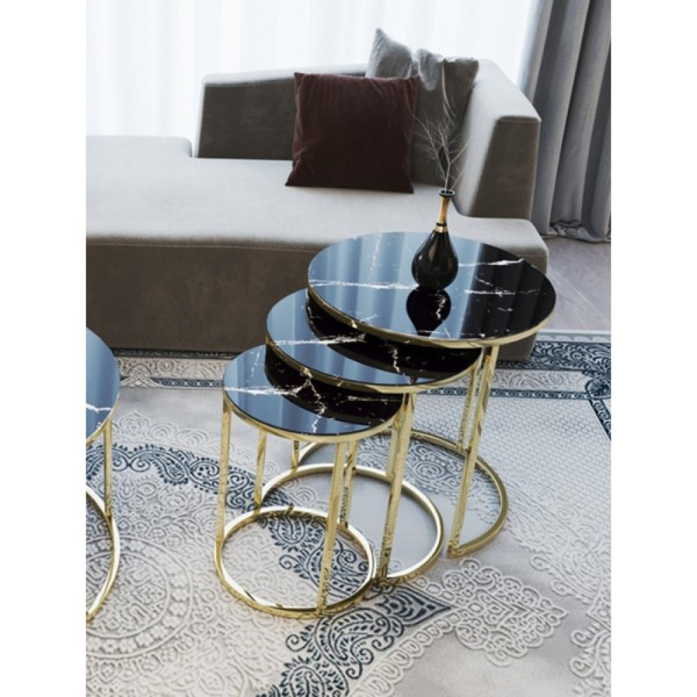 Vizyon Home 3 Lü Zigon Sehpa, C Zigon Gold Ayak ,temperli Kırılmaz Cam, 3 Lü Zigon Sehpa Zigon Sehpa Fiyatı