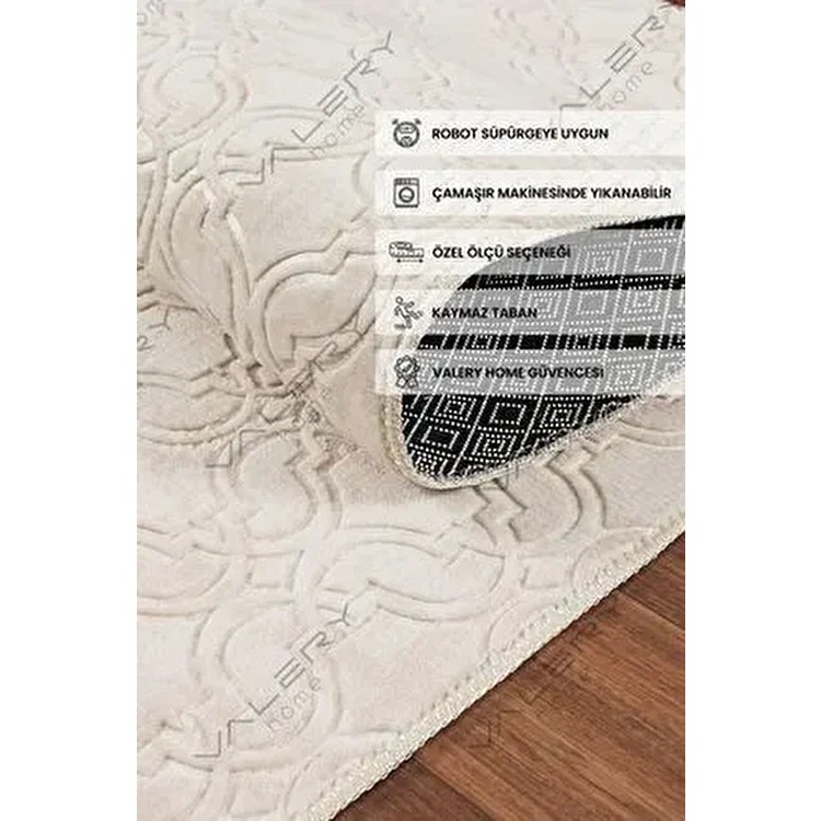 Vl Yıkanabilir Kaymaz Tabanlı Violin Embos Kesme Rulo Halı Yolluk Krem Z1002B - 60 x 400 cm - Bej Salon Halısı Fiyatı