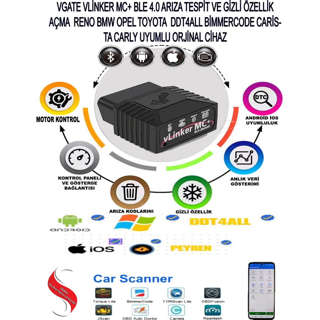 Vlinker Mc+ Ford Bmw Vw Reno Opel Gizli Özellik Açma ve Arıza Tespit Cihazı Ble 4.0 Ios Android Diğer Fiyatı