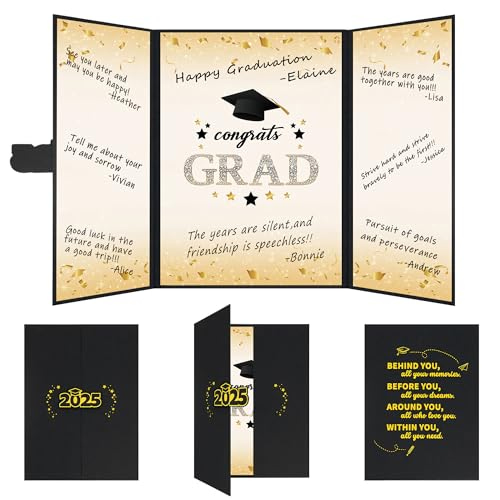 Vlipoeasn 2025 Graduation Guest Book Alternative, Black Gold Class of 2025 Graduation Party Decorations, Graduation Signature Book for 2025 College High School, Unique Graduation Gifts for Friends