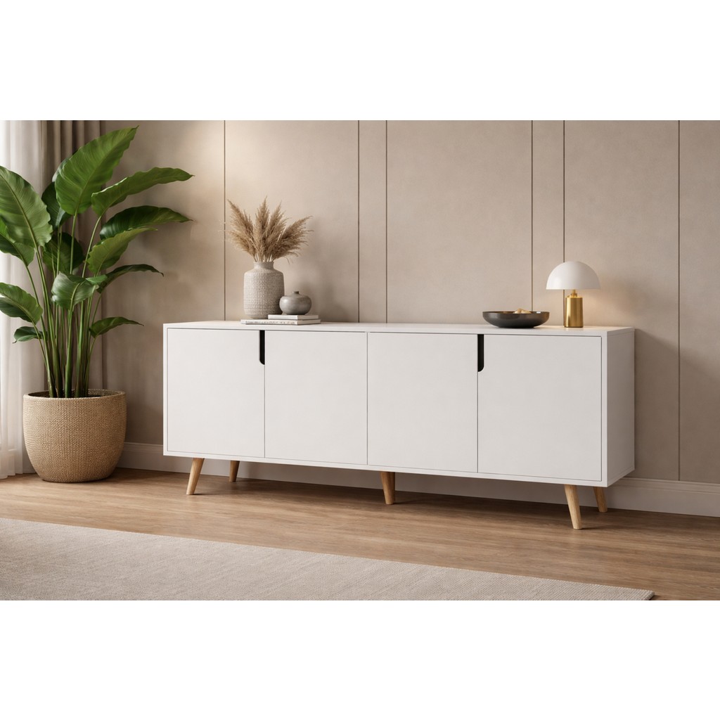 VM VERTEX MOBİLYA Latina Ahşap Ayaklı Modern Konsol 180 cm Beyaz - 45X180 Diğer Fiyatı