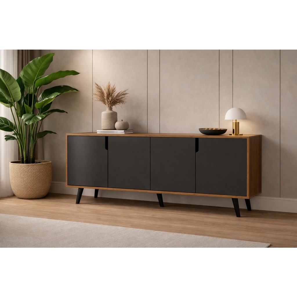 VM VERTEX MOBİLYA Latina Modern Konsol 180 cm Safir Meşe - Antrasit - 45 x 180 cm - Gri Diğer Fiyatı