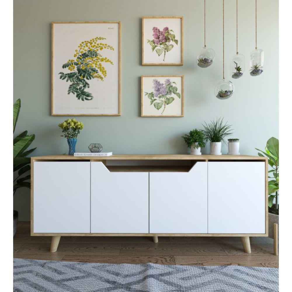VM VERTEX MOBİLYA Roma Ahşap Ayaklı Modern Konsol Safir Meşe - Beyaz - 180X45 - Safirmeşe - Beyaz Konsol Mobilya Fiyatı