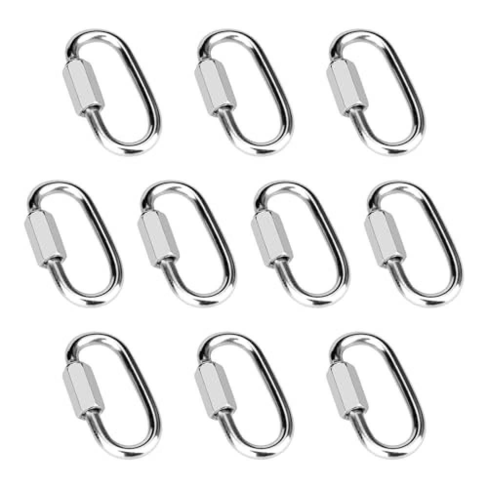 Vmuter 10 Pcs 1.5 Inch 304 Stainless Steel Screw Chain Quick Links, 220 Lbs Capacity Carabiner, Locking Quick Chain Repair Links, Pets Keychain for Outdoor Traveling Equipment