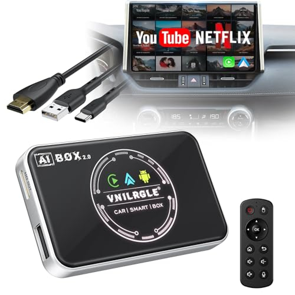 VNILRGLE 4-in-1 Wireless CarPlay Adapter & Android Auto Wireless Adapter, Stream Netflix, YouTube, and More, Split-Screen & Mirroring, for Cars with OEM Wired CarPlay/Android Auto Car Video & Navigation Devices Fiyatı