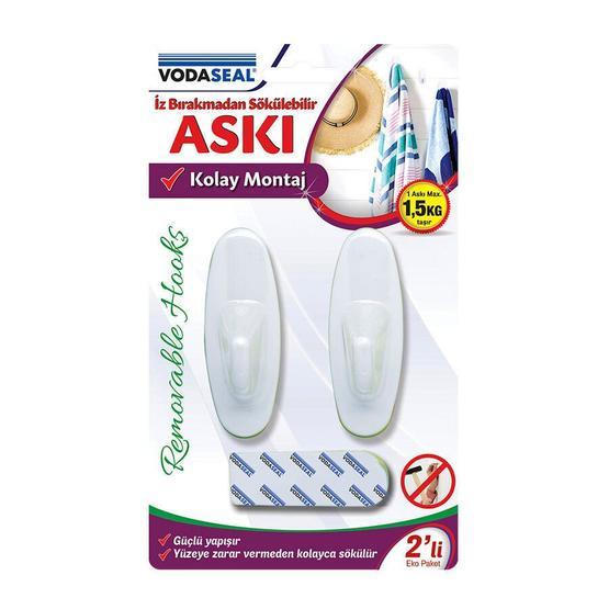 Vodaseal İz Bırakmadan Sökülebilir 2'li Beyaz Oval Askı