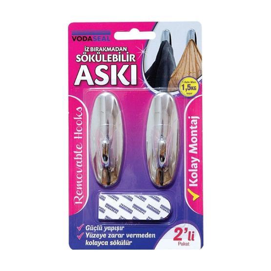 Vodaseal İz Bırakmadan Sökülebilir 2'li Krom Oval Askı