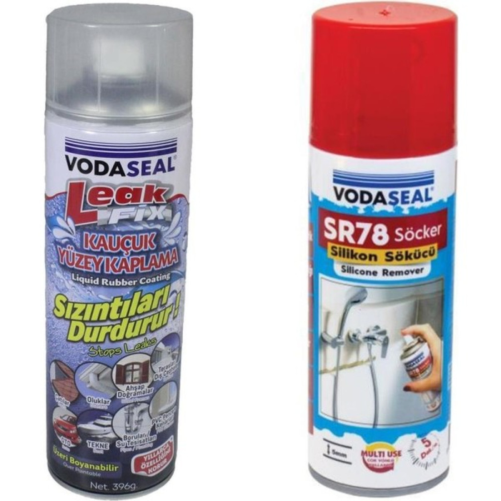 Vodaseal Leak Fix Su Sızdırmaz Sprey Şeffaf 396 gr + Silikon Boya Pas Sökücü SR78 200 ml Dış Cephe Yalıtım Malzemeleri Fiyatı