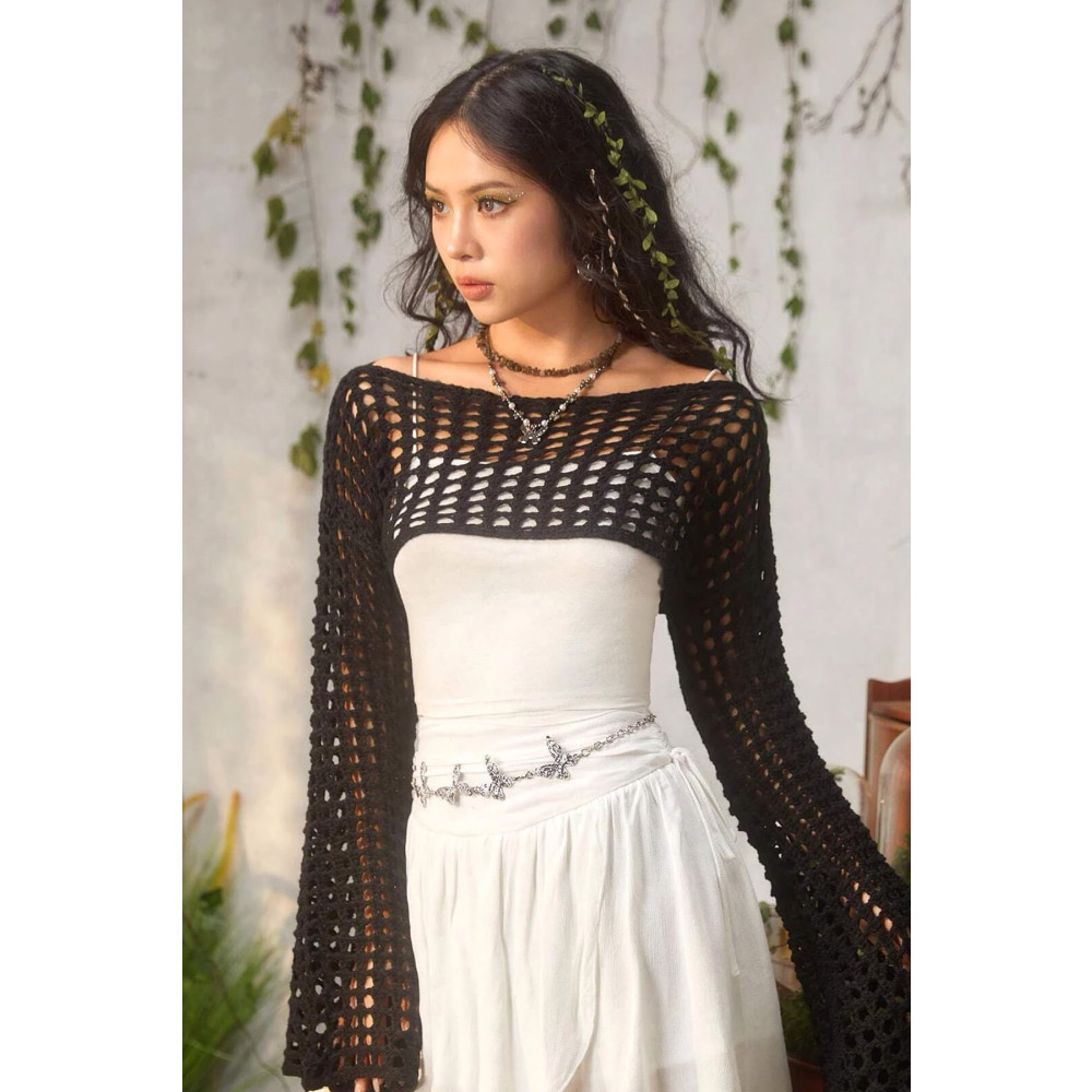 Vogi Mood Kadın Siyah Ajurlu Crop Bolero Bluz STD Beden Bluz Fiyatı