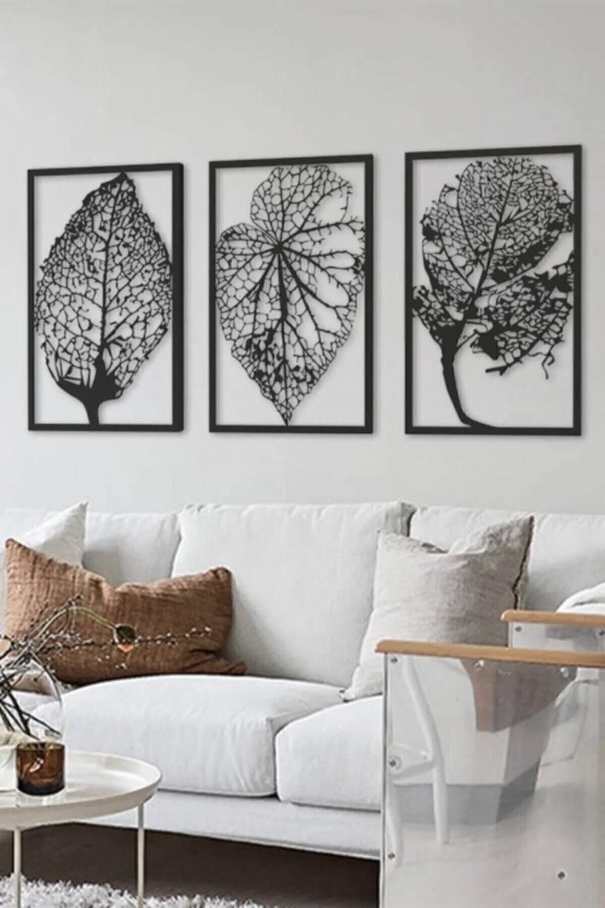 VOİVA Son Bahar 3lü Siyah Yaprak Ahşap Tablo Büyük Boy Dekor Çerçeve Görünümlü 3 Adet Yaprak Leaf Tablo" Tablo & Poster Fiyatı