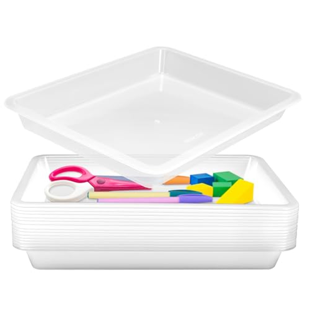 VOKOY 14 Pack Clear Activity Plastic Art Trays, Stackable Art Trays Crafts Organizer Flat Storage Tray Sorting Serving Tray for DIY Projects Painting Beads School Home Office, 11 x 8.3 x 1.2 Inch