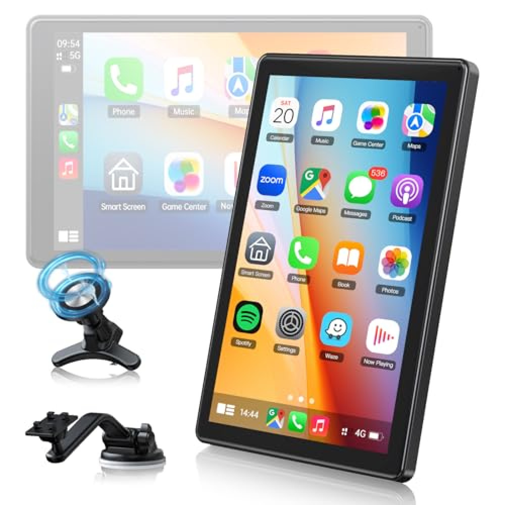 Volam 7'' HD Wireless Carplay Screen for Car with Magnetic Mount, Landscape & Portrait Screen Compatible with Apple Carplay and Android Auto,Portable Car Stereo with GPS Navigation,OTA,Voice Assistant