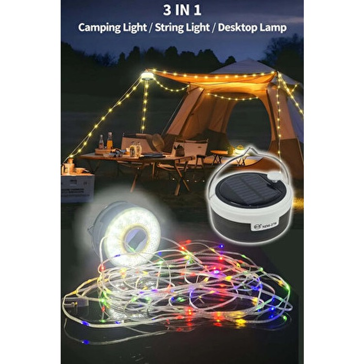 Volemi 8 Metre Şarjlı LED Rgb + Gün Işığı Kamp Lambası Bej Renkli Dekoratif Perde Perde Fiyatı