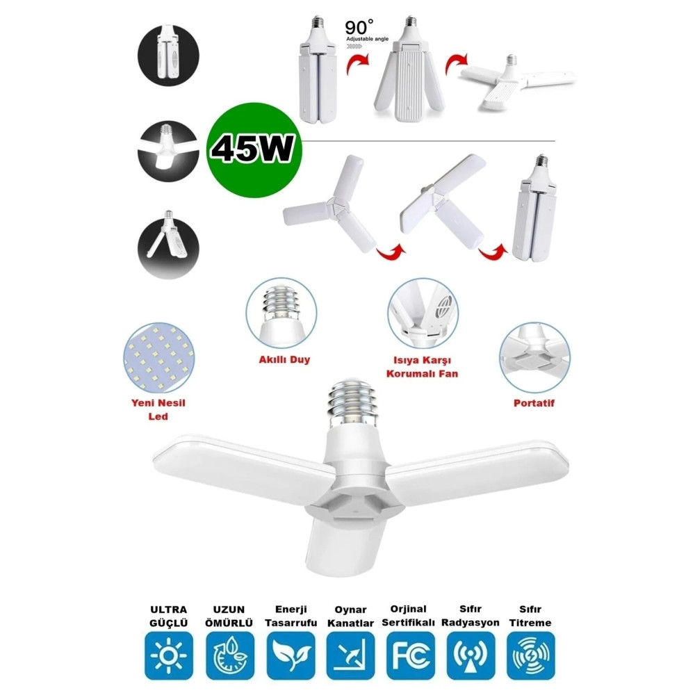 VOLEMİ Pervane Ampul 40-45w Yeni Nesil Beyaz Led Ampul 3 Modlu Ultra Güçlü 5.000 Lumens Pro Beyaz Işık Klasik Ampul Fiyatı