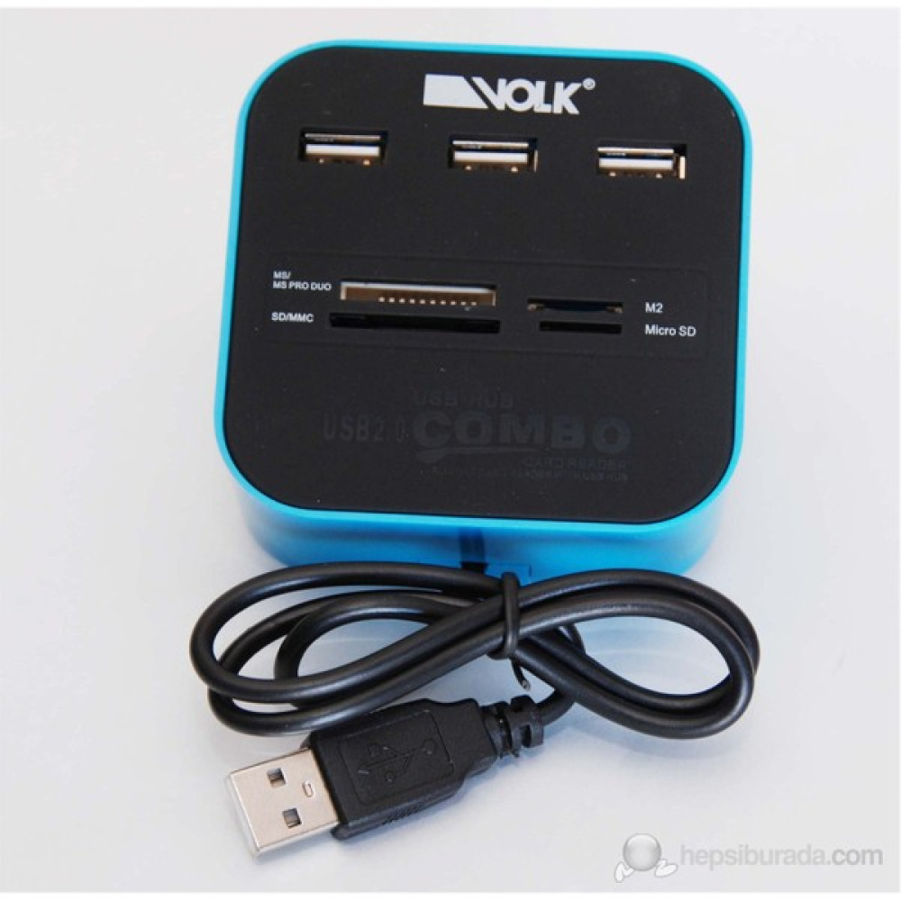 Volk CB26 USB Combo 3 Port Hub, SD, Micro SD, M2, MS Kart Okuyucu - Mavi Hafıza Kartları Fiyatı