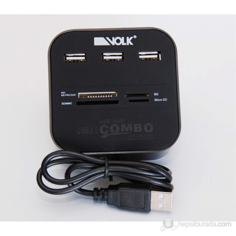 Volk CB26 USB Combo 3 Port Hub, SD, Micro SD, M2, MS Kart Okuyucu - Siyah Hafıza Kartları Fiyatı