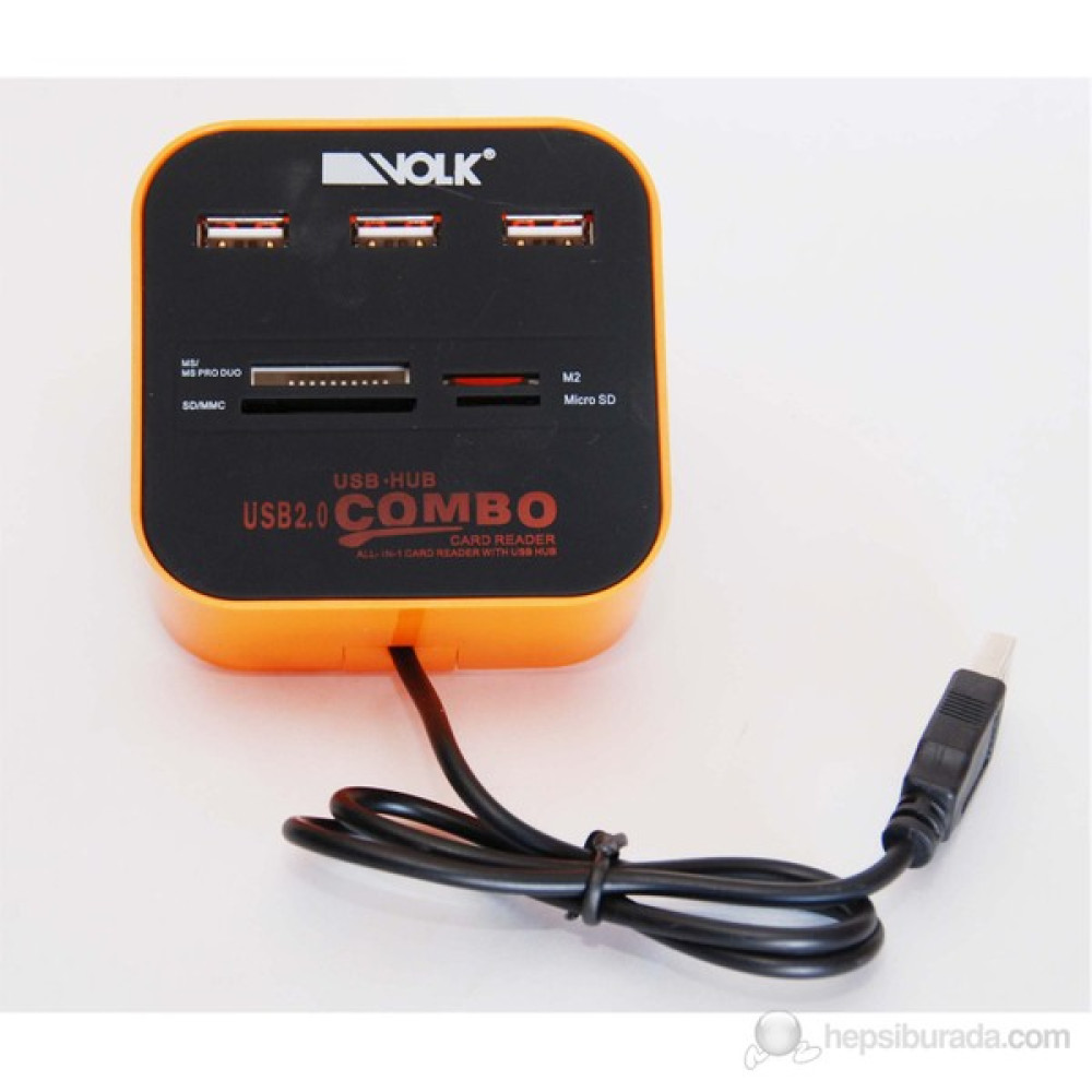 Volk CB26 USB Combo 3 Port Hub, SD, Micro SD, M2, MS Kart Okuyucu - Turuncu Hafıza Kartları Fiyatı