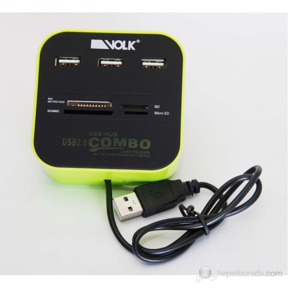 Volk CB26 USB Combo 3 Port Hub, SD, Micro SD, M2, MS Kart Okuyucu - Yeşil Hafıza Kartları Fiyatı