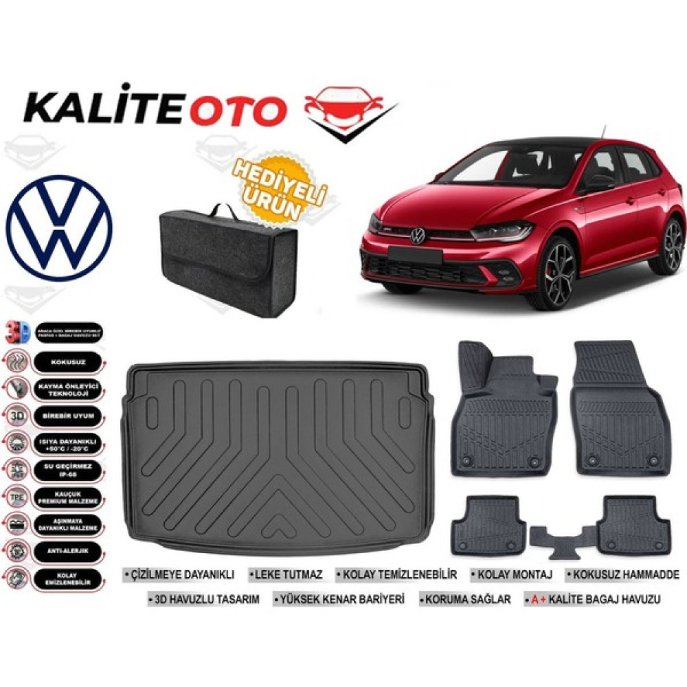 Volkswagen Polo 2024 Model Üst Bagaj Havuzu+Paspas Seti Profesyonel Serisi Hediyeli - Siyah Bagaj Havuzu Fiyatı
