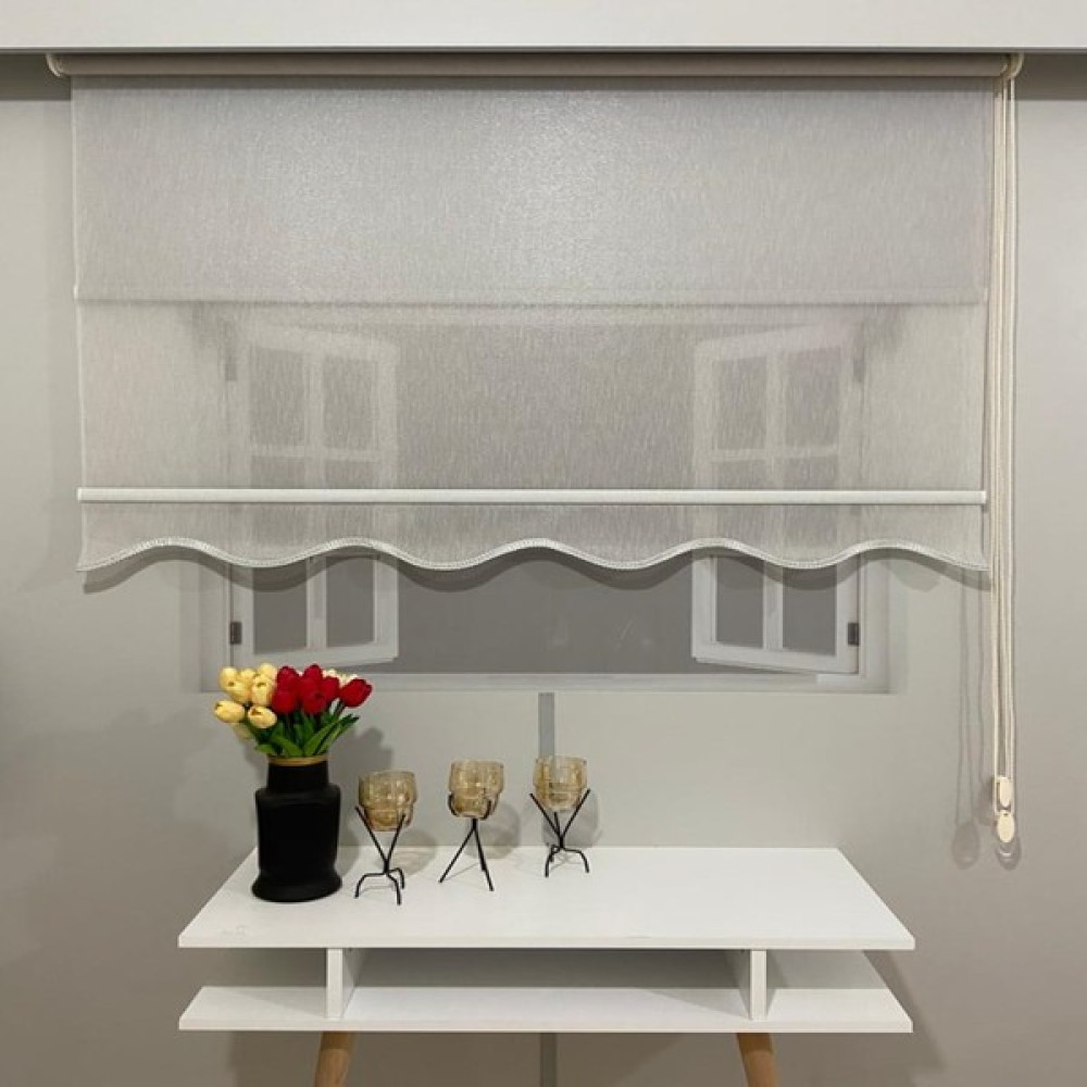 Volper Mekanik VP1652 Çift Mekanizmalı Tül ve Stor Perde Gri Pırıltı Desenli Etek Dilimli 100 x 200 - 100 x 200 cm Perde Fiyatı