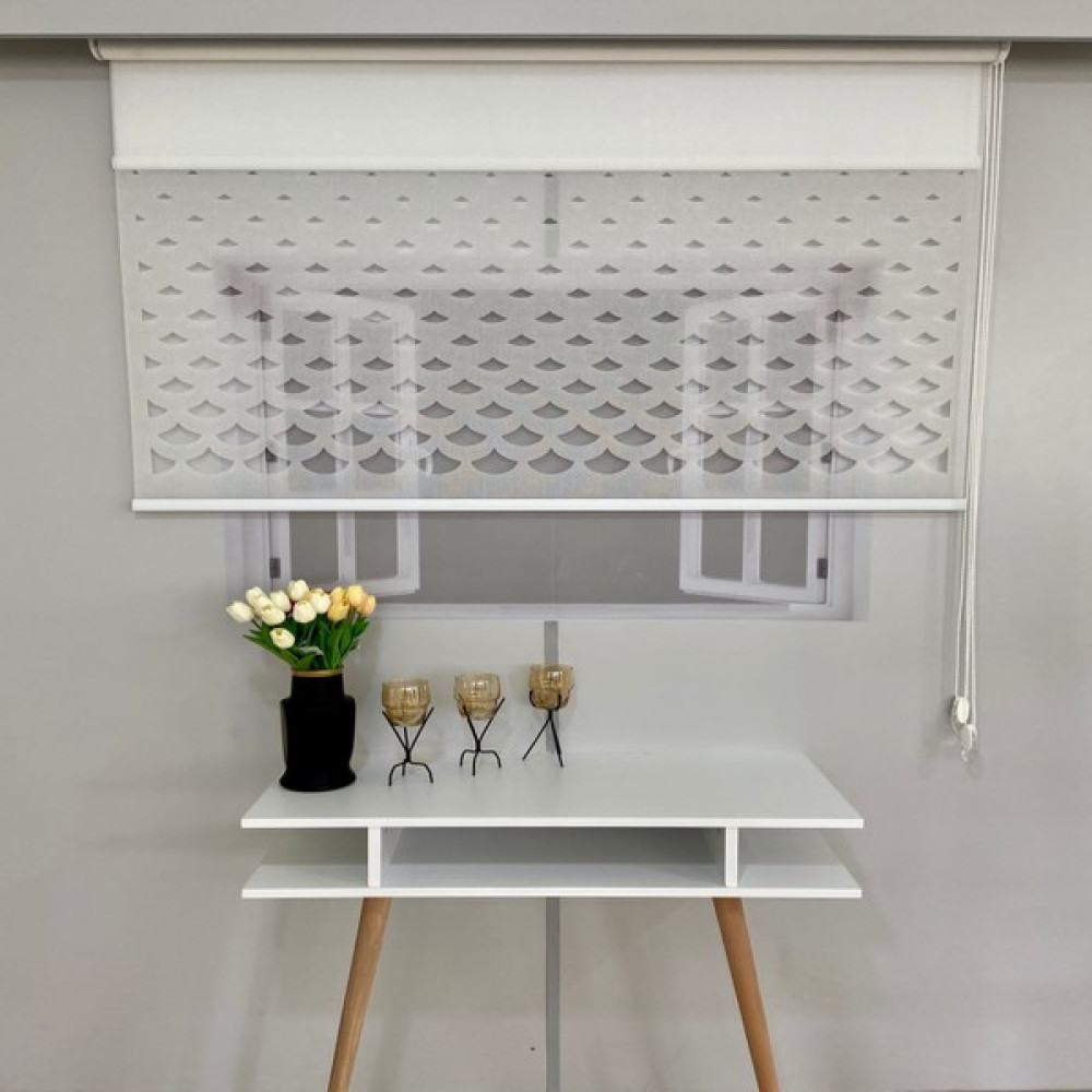 Volper VP1001 Çift Mekanizmalı Lazer Kesim Tül ve Stor Perde Beyaz 100X200 - 100 x 200 cm Perde Fiyatı