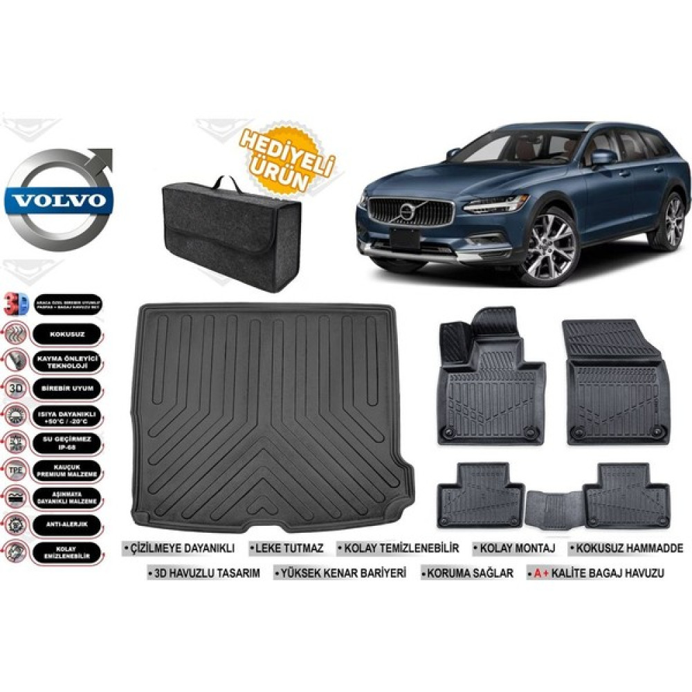 Volvo V90 2018 Model Bagaj Havuzu+Paspas Seti Profesyonel Serisi Hediyeli - Siyah Bagaj Havuzu Fiyatı
