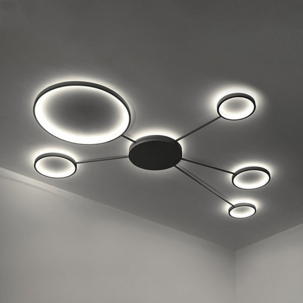 Vonalight Modern LED 5li Halka Daire Plafonyer Avize 6500K - Siyah - 5'li Avize Fiyatı
