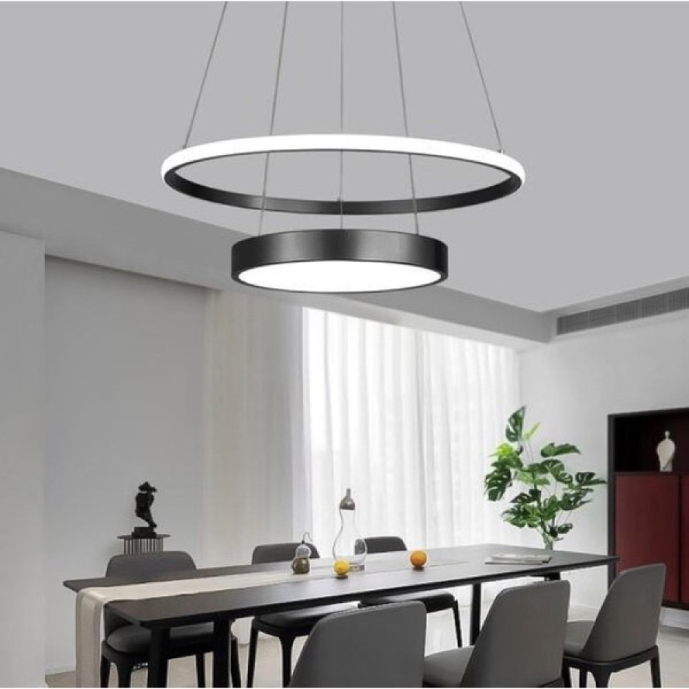 Vonalight Modern LED Dekoratif Halka Sarkıt Avize Q.60+40CM Siyah 3000K - 1'li Avize Fiyatı