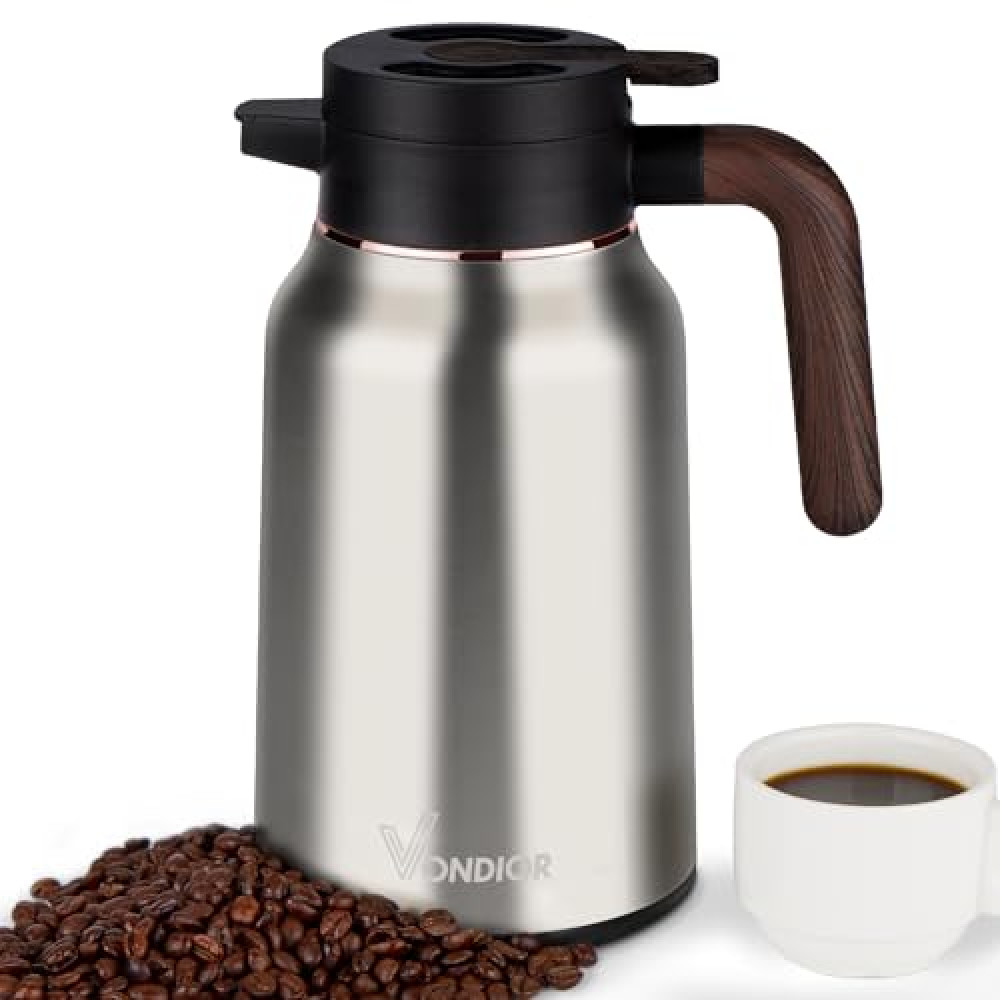 Vondior Coffee Carafe 51oz - 36 Hours Thermal Coffee Thermos- Insulated 304 Stainless Steel Hot Beverage Dispenser - Coffee Carafes For Keeping Hot/Cold Coffee, Tea, Water, Drink Dispenser for Parties