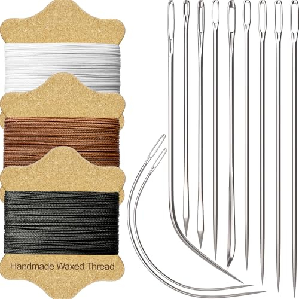 VONEEDL Upholstery Repair Kit: Waxed Sewing Thread (3 Colors) & Heavy Duty Needles (11 PCS) for Leather, Canvas & Quilting Thread