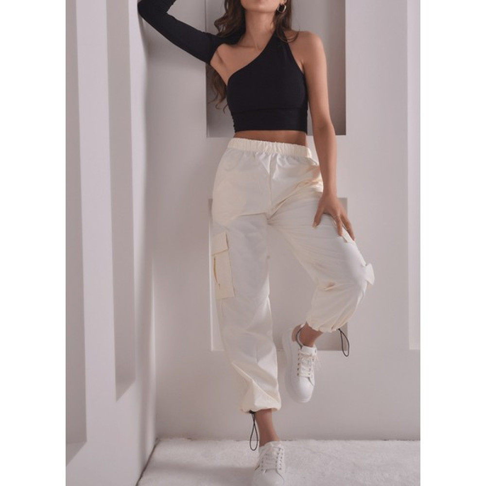 Vonica Boutique Paraşüt Kumaş Cepli Ekru Pantolon Kadın Pantolon Fiyatı