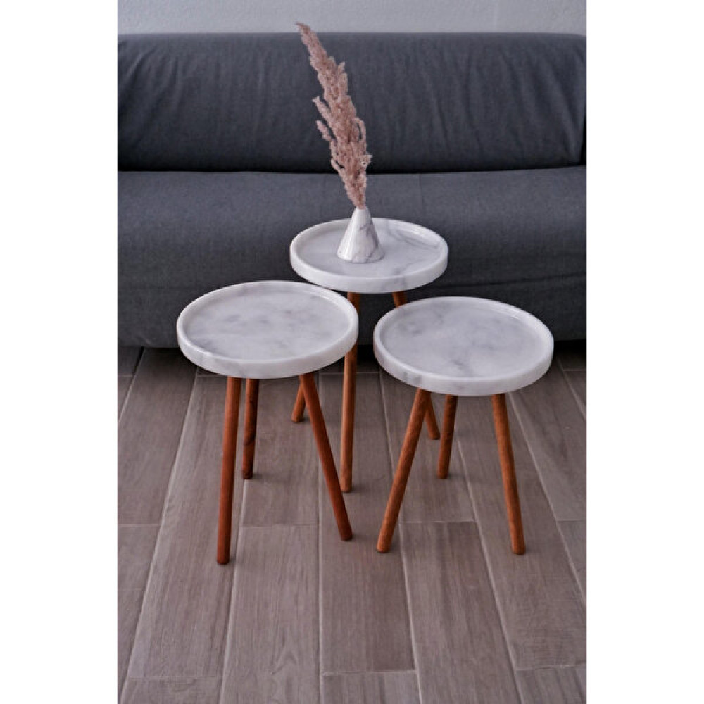 Voodo Concept 3'lü Set 3 Boy Beyaz Mermer Çay Kahve Sehpası (%100 Orjinal Mermer) Yan Sehpa Fiyatı