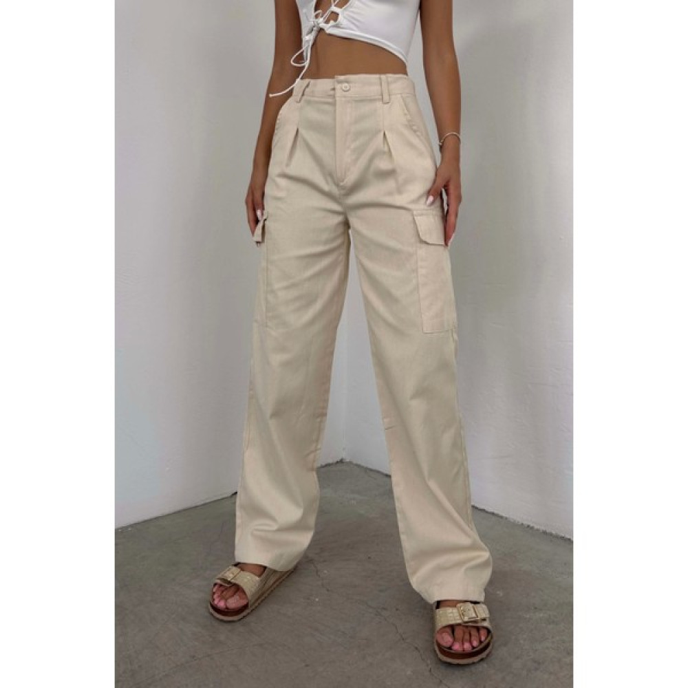 VOOL STYLE Kadın Bej Kargo Cep Pantolon 0999-11456-1 Bayan Jeans / Kot Pantolon Fiyatı