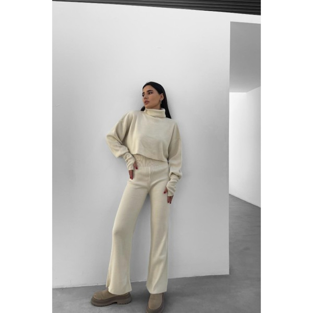 VOOL STYLE Kadın Bej Yarasa Kol Triko Takım Bluz Fiyatı