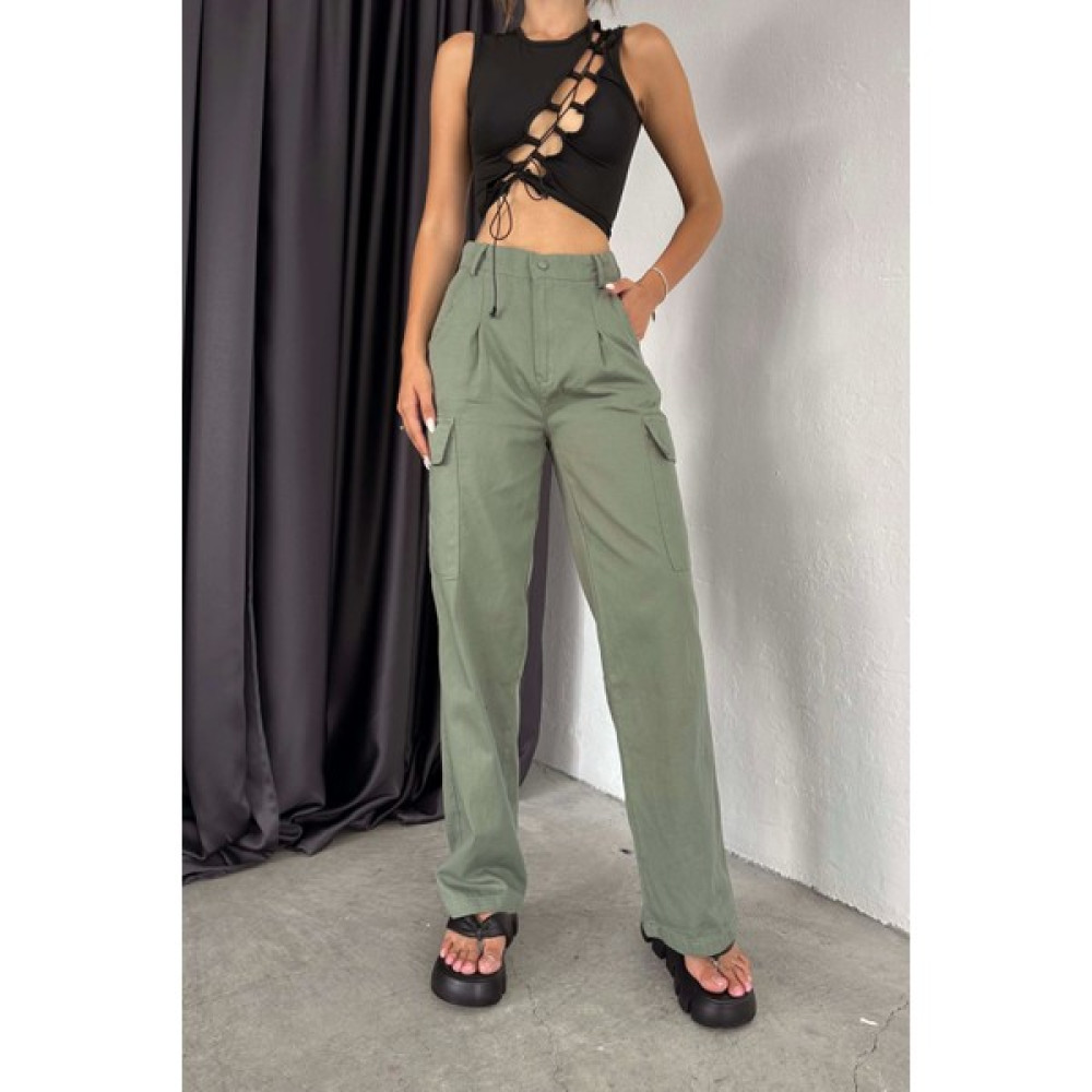 VOOL STYLE Kadın Haki Kargo Cep Pantolon 0999-11456-1 Bayan Jeans / Kot Pantolon Fiyatı