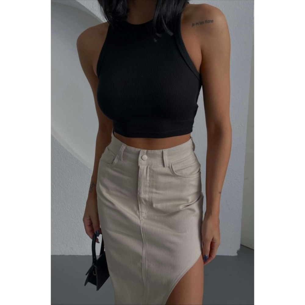 VOOL STYLE Kadın Siyah Kaşkorse Crop 0999-23053 Bayan Atlet Fiyatı