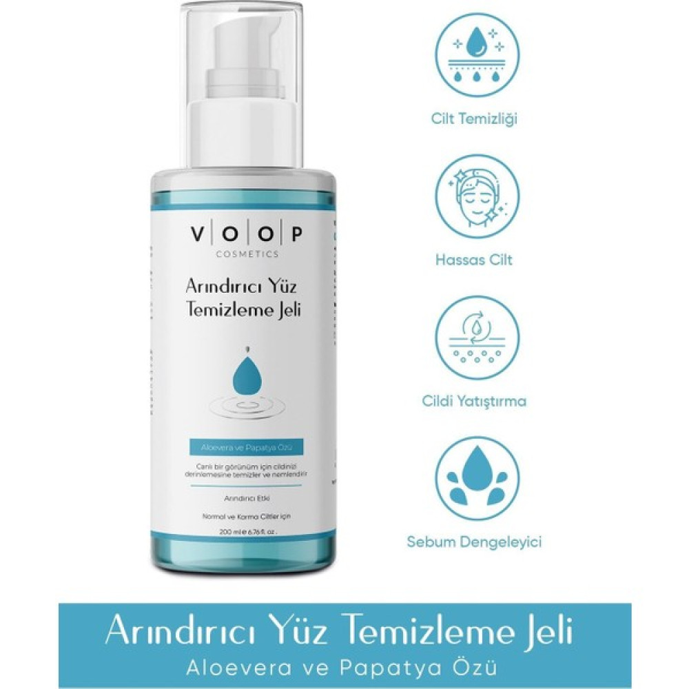 VOOP Arındırıcı, Canlandırıcı Ve Nemlendirici Yüz Temizleme Jeli 200 ml Aleovera, Papatya Özü Makyaj Temizleyicileri Fiyatı
