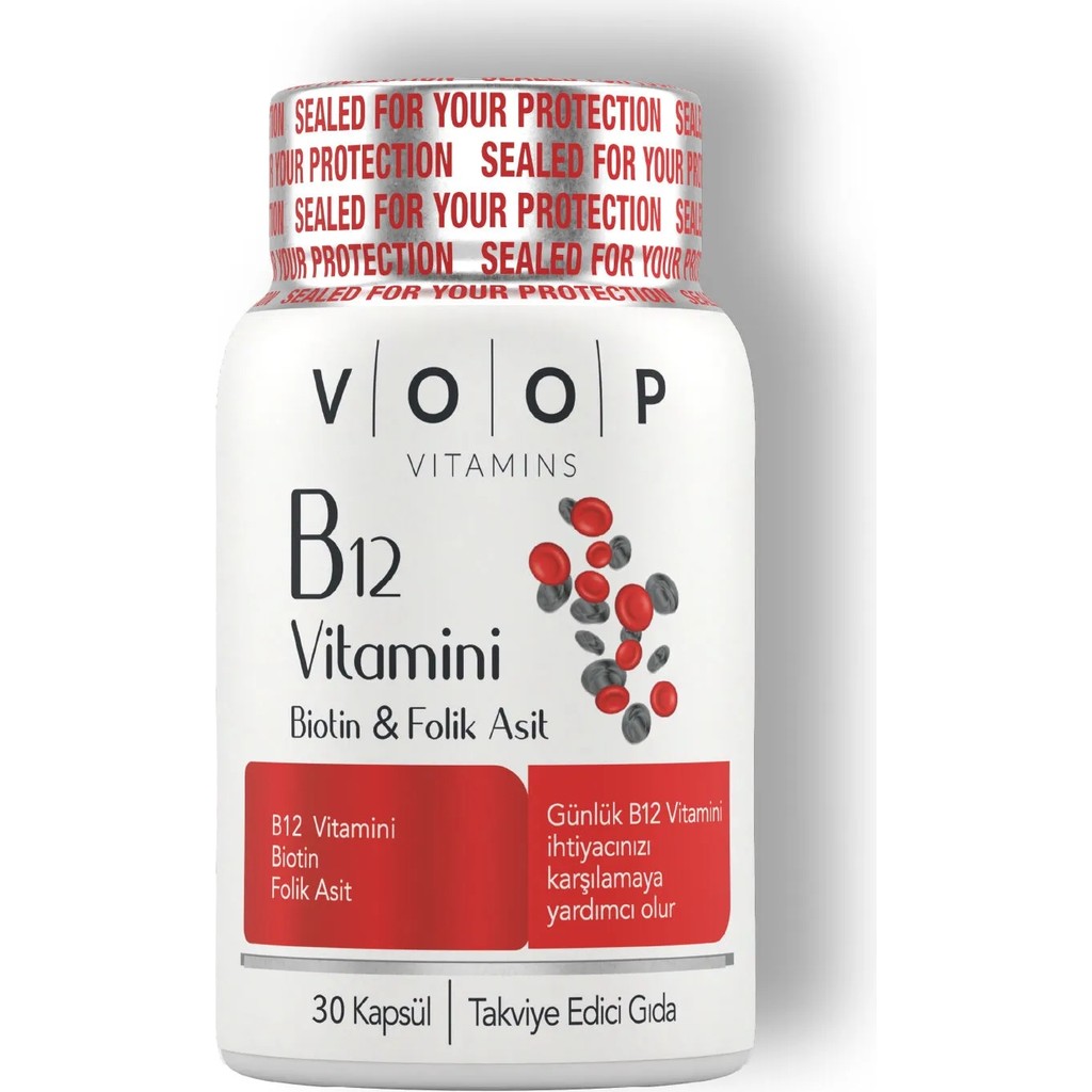 VOOP B12 Vitamini - Biotin&Folik Asit Cilt, Saç, Tırnak Destekleyici 30 Bitkisel Kapsül - Hibiskus Evcil Hayvan Ürünleri Fiyatı