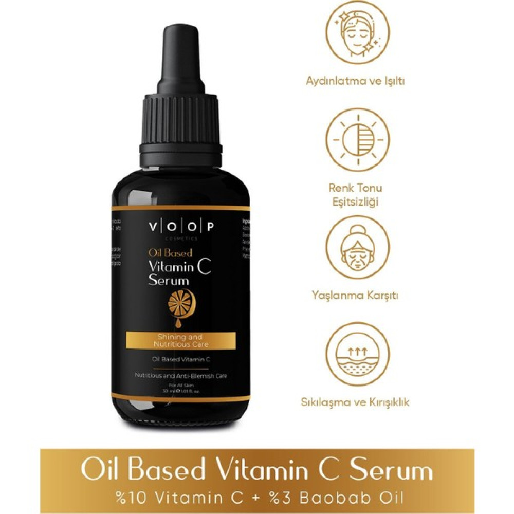 VOOP C Vitamini Serum - 30 ml | Yağ Bazlı Ve Aydınlatıcı (%10 Vitamin C + Baobab Oil) Anti-Aging / Yaşlanma Karşıtı Fiyatı