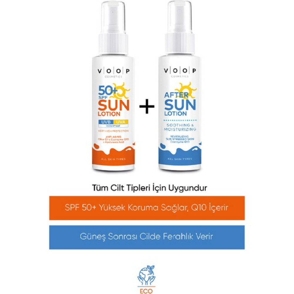 Voop Vücut Güneş Kremi +50SPF - 150 ml & Güneş Sonrası Krem - 150 ml | İkili Set Güneş Kremleri ve Losyonları Fiyatı