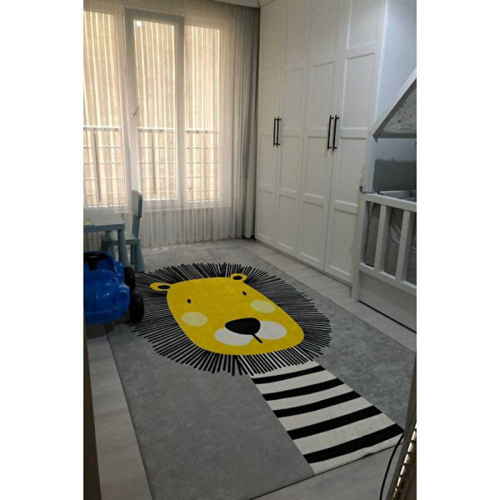 Vopteks Modern Dijital Baskı Yıkanabilir Kaymaz Taban Beyaz Siyah Dekoratif Salon Halısı Mutfak Halısı Yolluk - Gri - Sarı - 100 x 250 cm Salon Halısı Fiyatı